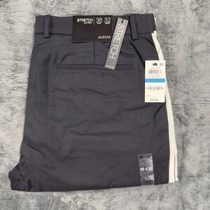 Alfani Mens Stretch Flat Front Pants Black White Side Stripe 36x32 NWT